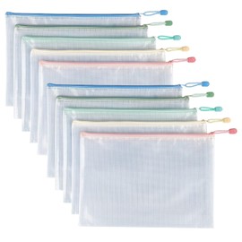Tramboo 10 Pcs Mesh Zipper Pouch Bags, A4 Letter Size Document Pouches, Waterproof Zipper Bag, File Storage for Classroom, Office Supplies and Home Organization