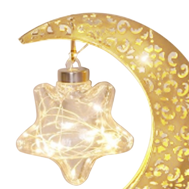 Tabletop Moon Lamp Iron Openwork Pattern LED Hanging Moon Shape