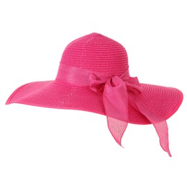 LY4U Women's Straw Hat, Summer UPF 50 Sun Hat, Wide Brim Beach Hat, Foldable Roll-Up Floppy Hats for Women, Ladies and Girls, pink-red, Unit size
