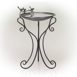 Alpine Corporation ORS684 Alpine Vintage Metal Birdbath, 22" L x 24" W x 35" H, Silver