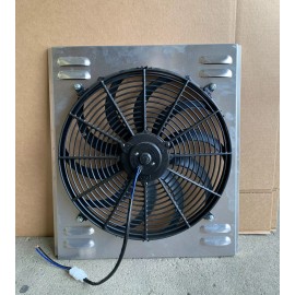 DILLON RADIATOR Aluminum Shroud w/ 16" electric black fan fits1947-54 Chevy Pickup w/V8 Engine