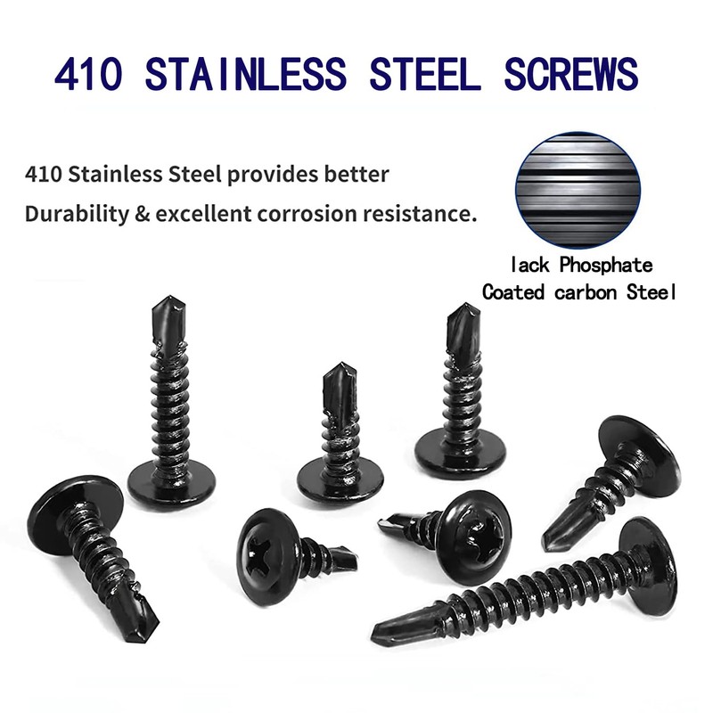 ZAMBASE 100PCS #10x1 Black Crosshead 410 Stainless Steel Self-Drilling Screws