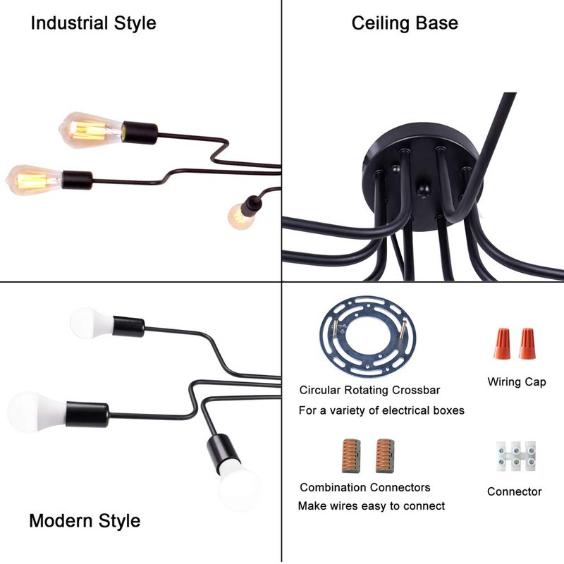 LynPon Industrial Ceiling Light Fixture Black Lighting Fixtures Metal Semi