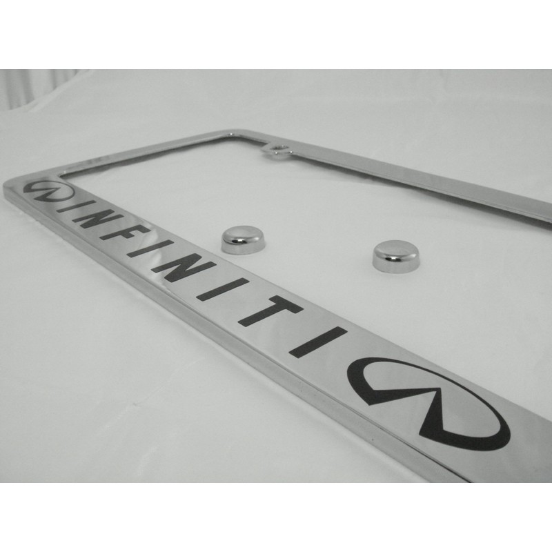 Fit Infiniti Polished Stainless Steel License Plate Frame w/Caps
