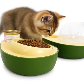 Cat Food and Water Bowl – Avocado Cat Bowl with Water Dispenser Pet Bowl& Small Dogs, Non-Spill, Anti-Choke, Eco-Friendly Dog Feeding Bowl Water Fountain 3-in-1 (Green&Yellow)