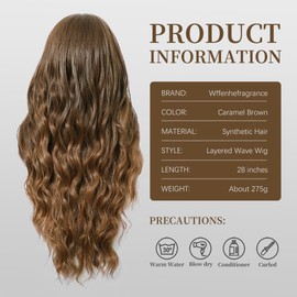 wffenhefragrance Glueless Synthetic Caramel Brown Water Wave Lace Front Wig with Pre-Plucked Hairline - 28 Inch for Daily Use and Parties