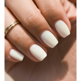 Morily White Press on Nails Short, Square Shaped Gloosy Fake Stick on Nails for Women in 16 Sizes, 32 Pcs Reusable Full Cover Artificial False Fingernails