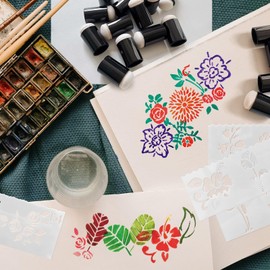 Daily Treasures 20Pcs Finger Sponge Daubers, Finger Painting Sponge with 8Pcs Flower Stencil Templates for Arts and Craft Painting Projects-Daubers for Stamping, Drawing, Ink, Card Making