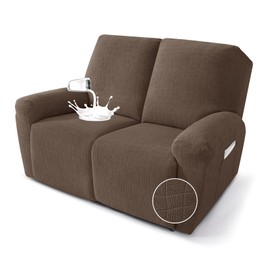 MAXIJIN Waterproof Loveseat Recliner Cover 4 Pieces Reclining Love Seat Slipcvers, Recliner Sofa Cover 2 Seater with Elastic Straps & Pockets for Pet, Kids (Loveseat Recliner, Light Coffee)