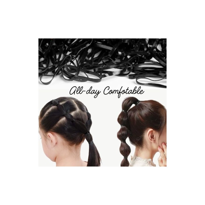 1000PCS, Mini Black Hair Rubber Bands with Storage Bag, Small