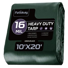 Patiobay Tarp 10x20 Feet, 16 Mil Large Waterproof Tarps Heavy Duty with Brass Grommets, Thick Plastic Tarp, UV Resistant Tear&Fade Resistant, Reinforced Edges for Outdoor Pool Car Camp Tent