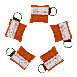 Dixie EMS CPR Mask for Pocket or Key Chain, CPR Emergency Face Shield with One-Way Valve Breathing Barrier for First Aid or AED Training, 5 Count - Orange