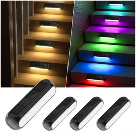 Ahaorigin Solar Outdoor Lights for Deck 4 Pack, Upgraded RGB Solar Fence Lights with Color Changing & Warm White Mode, Waterproof LED Solar Powered Light for Yard, Wall, Stairs, Pool and Step Decor