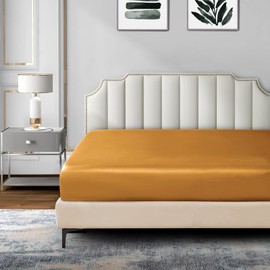 P Pothuiny Satin Fitted Sheet Twin XL Size, 1 Single Fitted Sheet Only, Extra Soft Deep Pocket Bottom Bed Sheets Mattress Cover Fits 12" to 16", Wrinkle Free, Fully Elasticized (Gold)