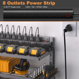 Power Tool Organizer Wall Mount with Charging Station, Adjustable 4 Layer Garage Tool Organizers and Storage Rack, 4 Drill Holder Wall Mount, Cordless Tool Organizer Rack for Screwdriver/Pliers/Hammer