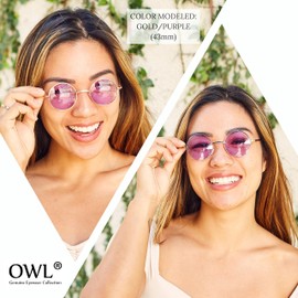 OWL Round Retro Vintage Circle Style Tint Sunglasses Metal Colored Frame Colored Lens Brand (Round_43mm_gld_blue_grd, PC Lens)