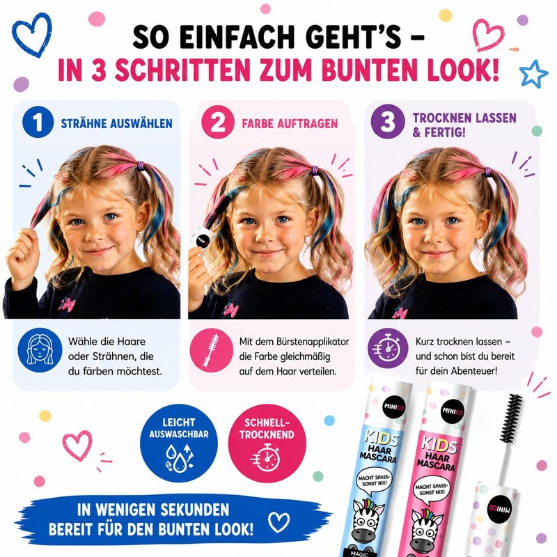 Children's Hair Mascara, Washable Hair Chalk, Colourful Hair Colour, Blue