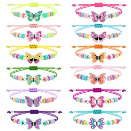 Soleebee Pack of 12 Children's Friendship Bracelets, Adjustable Braided Bracelets, Colourful Beads Bracelets Set, Children's Jewellery, as a Gift for Girls, Children, Party Bags, Birthday Party, Resin