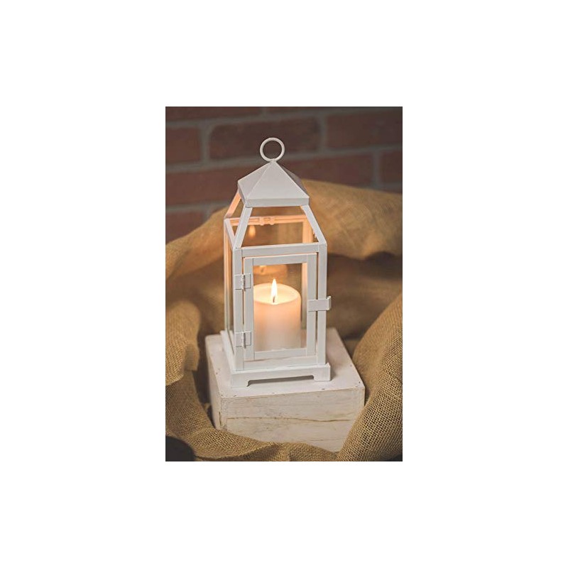 Richland White Contemporary Metal Lantern with Clear Glasses Small Set