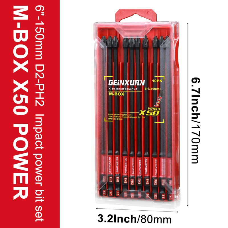 Geinxurn Impact Tough 6 in. #2 Phillips Screwdriver Bits Set,10