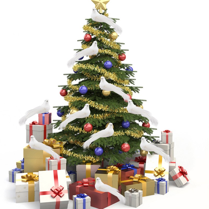 Artificial Birds Xmas Simulation Foam White Dove Decoration Xmas Tree