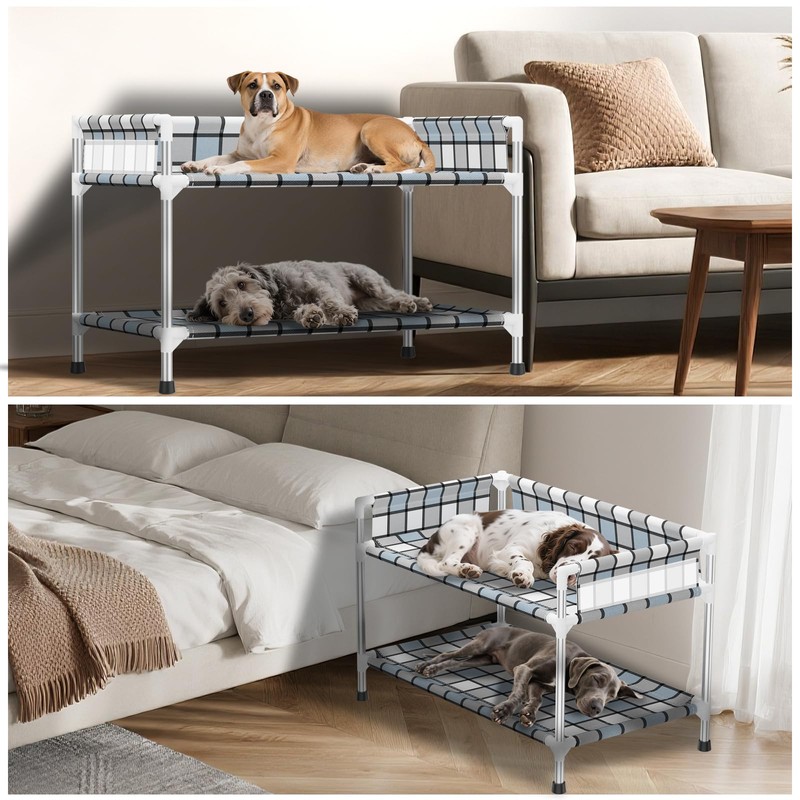 Bedside Window Dog Bunk Bed - Double Elevated Human Dog