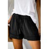 FEKOAFE Womens Drawstring Solid Shorts Casual Comfy Cotton Black Elastic