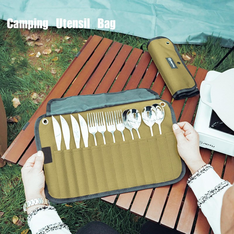 GCFTIFF 2pcs Camping Utensil Bag, Knife Roll Bag,Portable Knives Pouch,Canvas