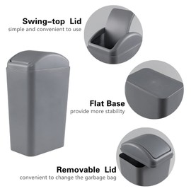 Gloreen 12 L Slim Garbage Can with Swing Lid, Grey Plastic Trash Can