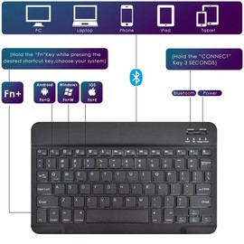 DETUOSI Universal 10 inch Wireless Keyboard, (0.23 inch) Ultrathin Slim Lightweight Travel Portable, 10.1" Multi-Device Wireless Keyboard for iOS/Android/Windows Tablet, Computer, Smart Phone #Black