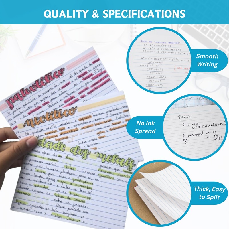 Index White Blank Flash Cards for Revision 150 pcs (7.5x12.5cm)
