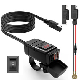 ONVIAN Motorcycle Motorcycle Power Supply, Waterproof, QC3.0 Rapid Dual USB Charger, USB Power Supply, Independent Switch ON/OFF, Red LED Voltage Display, Phone/Tablet/GPS/Tablet Charger