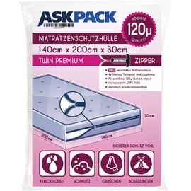 ASK Pack Mattress Bags for Moving and Storage with Zipper - 4.7 Mil Heavy Duty Material - Size XS-XXL, Waterproof Mattress Cover, Tearproof - Reusable Mattress Protector Transport Bags - 140x200 cm