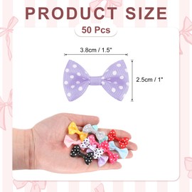 MECCANIXITY 50 Pcs Light Purple White Dot Polka Dot Ribbon Bow Ties 1.5" x 1" Mini Bowknot for Crafting Little Satin Bows Bulk for DIY Sewing Scrapbooking Wedding Gift Present Home Decoration