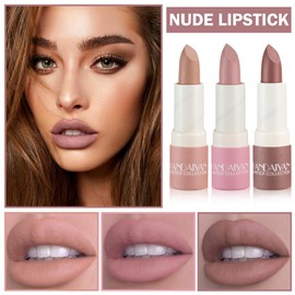 XINGXYUEL 3PCS Matte Nude Lipstick Nude Paper Tube Lipsticks Silky Velvet Lip Gloss Nude Lip Stain Non-Stick Cup, Long Lasting Matte Lipstick for Women Daily Lip Makeup-Nude, Light Pink, Amber