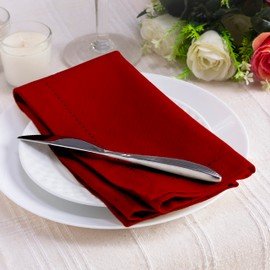 Encasa Homes 100% Pure Cotton Hemstitch Dining Table Napkins Size 43 x 43 cm (Square) - Red - Set of 4 | Perfect for Parties, Homes, Cafes, Restaurants and Hotels - Machine Washable