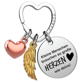 FABACH Best Teacher Keyring Guardian Angel Lucky Charm with Heart and Engraving - Farewell Teacher Gifts Educator Keyring - Nursery Teacher Thank You Angel Gift, As big hearts as yours