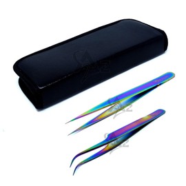 SET OF 2 Stainless Steel Multi Titanium Rainbow Color Jeweler Style Tweezers #3 & #7 Fine Point (A2Z)