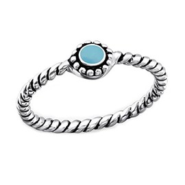Midi Ring Sterling Silver 925 Blue Turquoise Boho Vintage Antique Style US Size 3.5 (E23804)