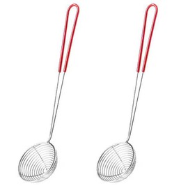 2PCS Stainless Steel Wire Skimmer Spoon Strainer Spider Skimmer Spoons Mesh Filter with Anti-Slip Handle for Kitchen Frying Food, Pasta, etc.