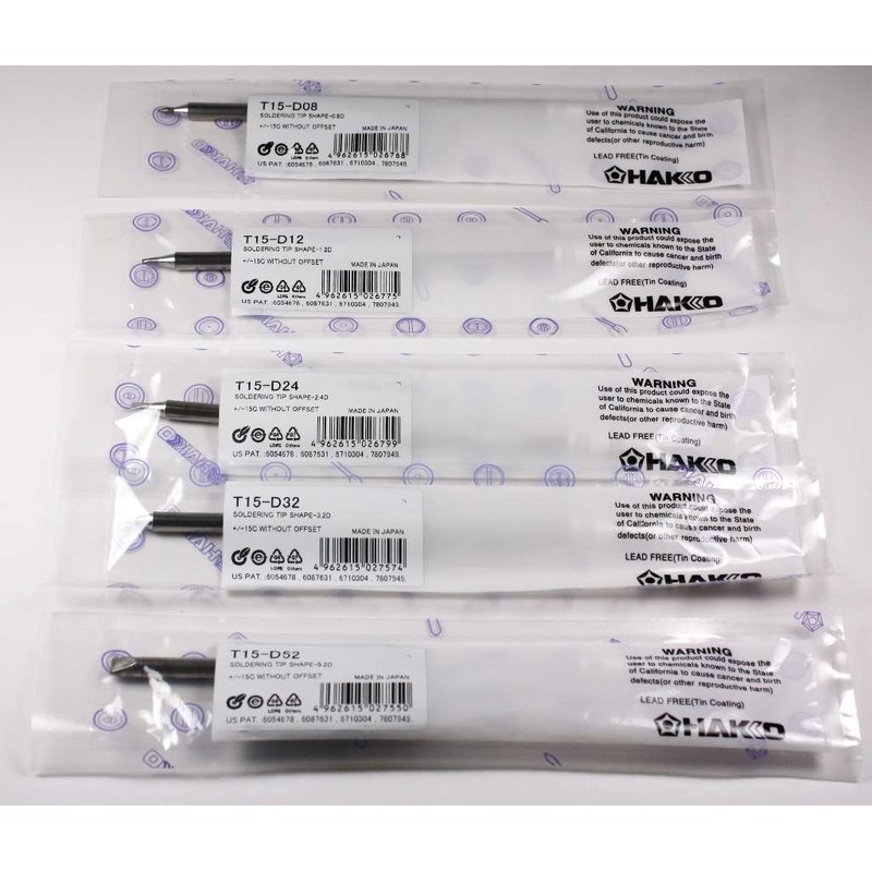 Hakko T15 Series Chisel Tip Pack with T15-D08/D12/D24/D32/D52 Tips