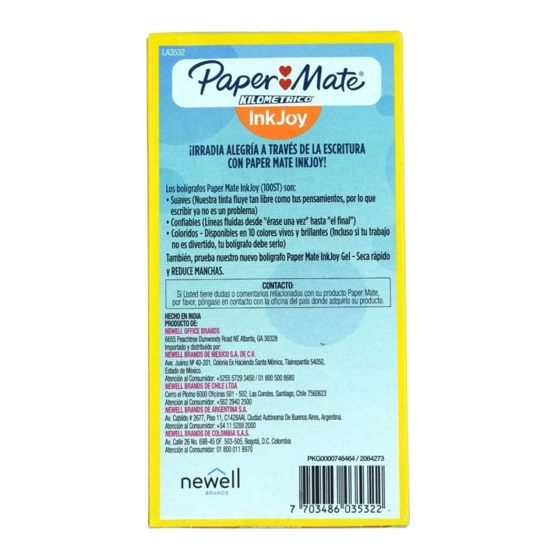 Boligrafo Papermate Kilometrico Punto Medio 1.0 Mm 12 Piezas