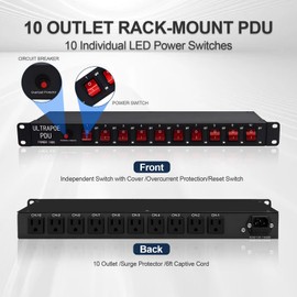UltraPoE 10-Outlet Rack Mount Power Strip - 100-240V/15A/1800 Joules, Surge Protector,for Network Servers.Power Conditioner Features 10 Individual Switches and 6ft Power Cord