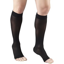 Truform Sheer Compression Stockings, 15-20 mmHg, Women's Knee High Length, Open Toe, 20 Denier, Black, X-Large