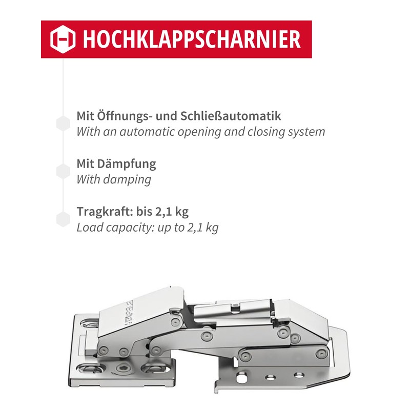 Gedotec Up-folding hinge with soft-close cushioning, 1 piece, CH 350,