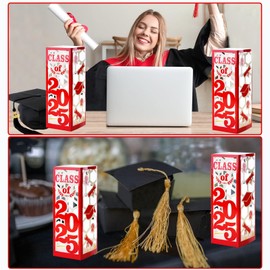 12 Pcs Light Up Graduation Centerpieces- Class of 2025 Graduation Decorations Lantern Boxes with LED Light for College High School Congrats Graduation Party Supplies(Red)