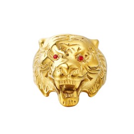 PAMTIER Men's Stainless Steel Vintage Gothic Biker Tiger Head Ring Band Animal Design Size S
