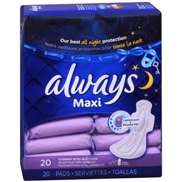 Always Maxi Pads Overnight Extra Heavy Flow 20 Each (Pack of 9)
