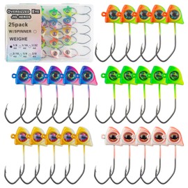 Fishing Jig Heads Hooks Kit, 25 Pack Swimbait Jig Heads Oversized Eyes Painted Crappie Jig Heads Fishing Lures for Bass Fishing 1/8oz 1/16oz 1/32oz