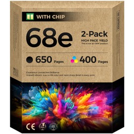 68e 68 Ink Cartridges High Yield with chip 2-Pack Replacement for HP 68 68e Ink Compatible with HP Envy 6152e 6155e 6552e 6555e 6558e Printer 6100e 6500e All-in-One Inkjet Copy 6L6S2TN Black Tri-Color